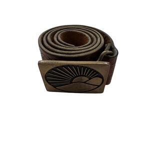 Vintage BTS Brass Belt Buckle 1970’s and Leather Belt